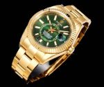 AR Factory Rolex Sky-dweller 42*14.5mm 316L Steel Gold Oyster Bracelet 9002 Movement Green Watch